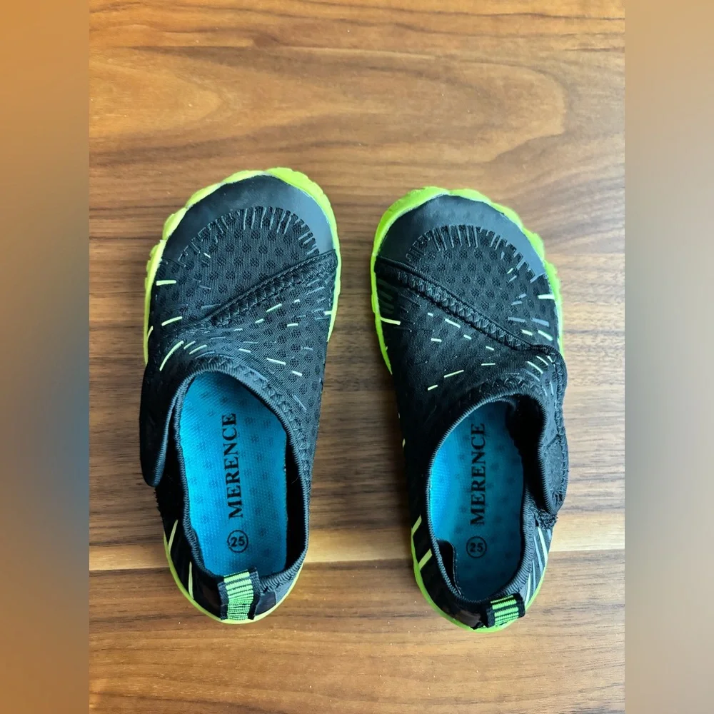 Black and green water shoes